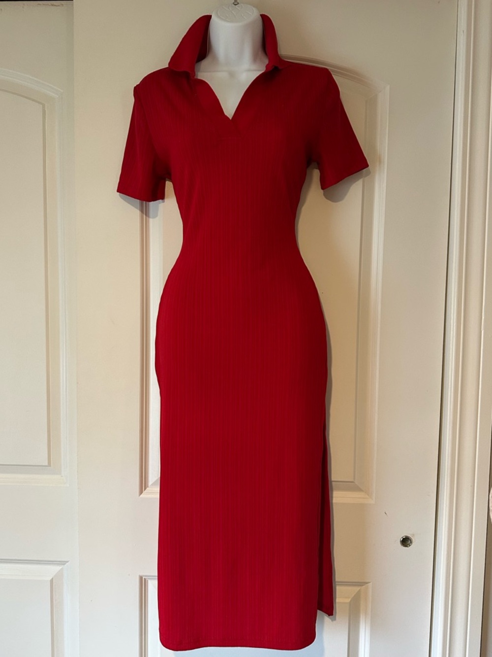 Cider Red Collared Midi Dress